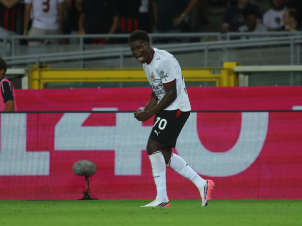 IPA87741632 - Alphadjo Cisse of AC Milan celebrating after a goal during the Coppa Italia season 2026/27 football match between Torino FC and Carrarese Calcio 1908 on 23 August 2026 at Stadio Olimpico 'Grande Torino'', Torino, Italy. Photo Nderim KACELI